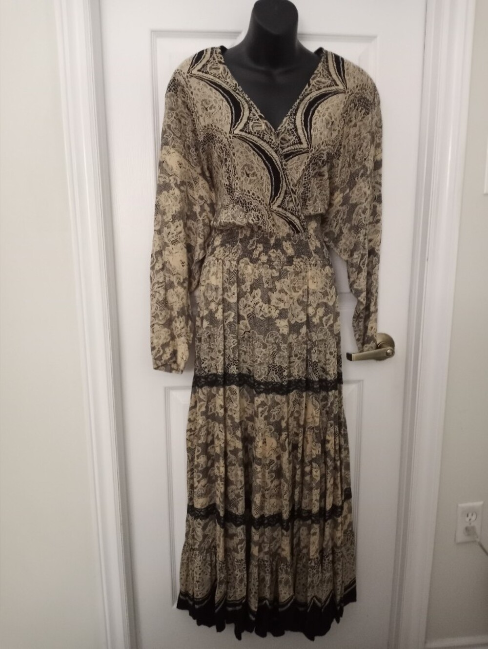 Vintage 80s CAROLE LITTLE Maxi Dress With Shoulder Pads